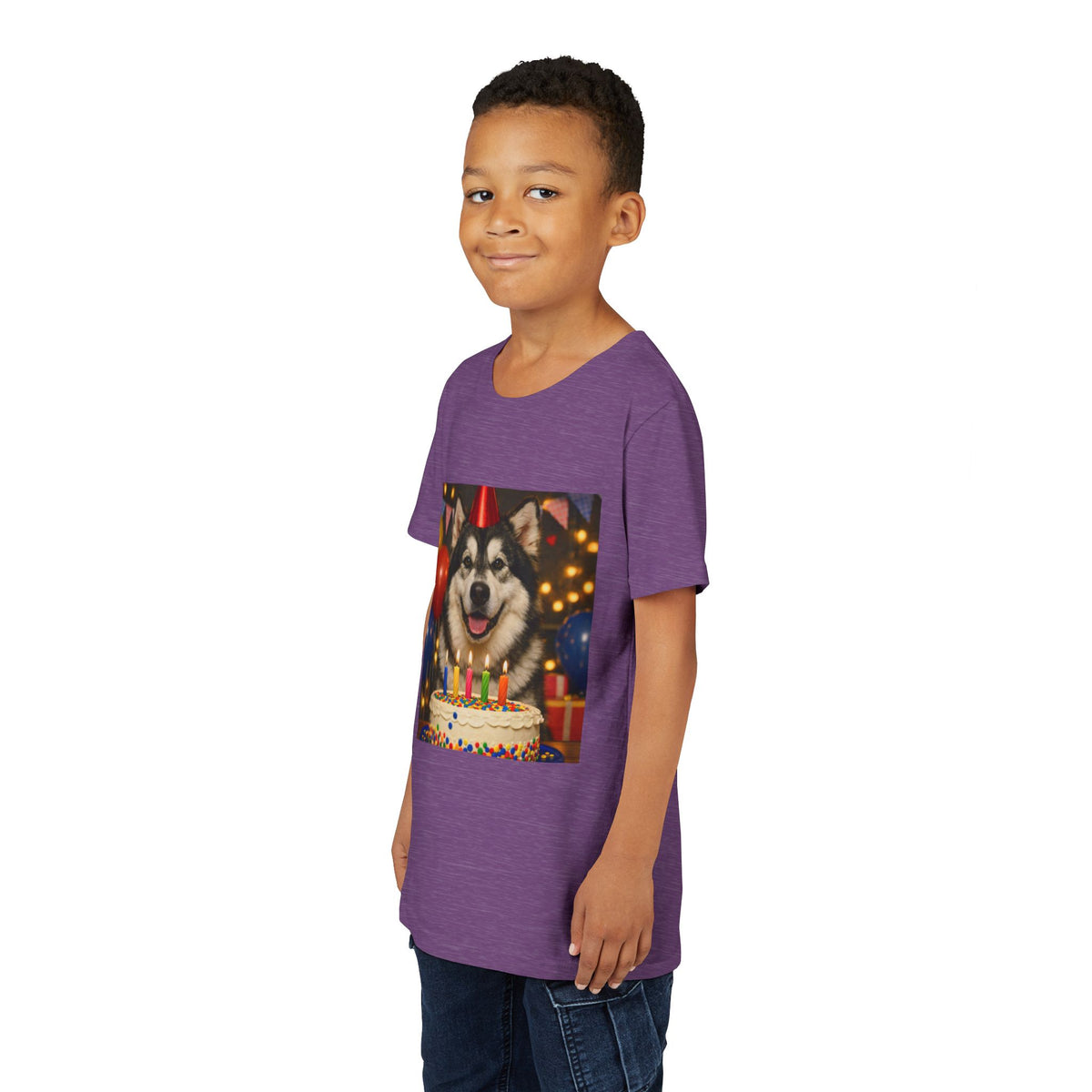 Birthday Buddy Malamute Youth Unisex Short Sleeve Crewneck Tee