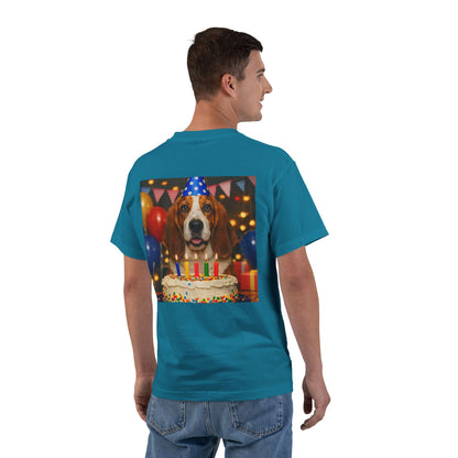 Birthday Buddy Basset Men's Short-Sleeve Crewneck Tee