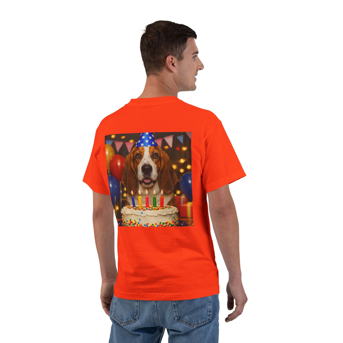 Birthday Buddy Basset Men's Short-Sleeve Crewneck Tee