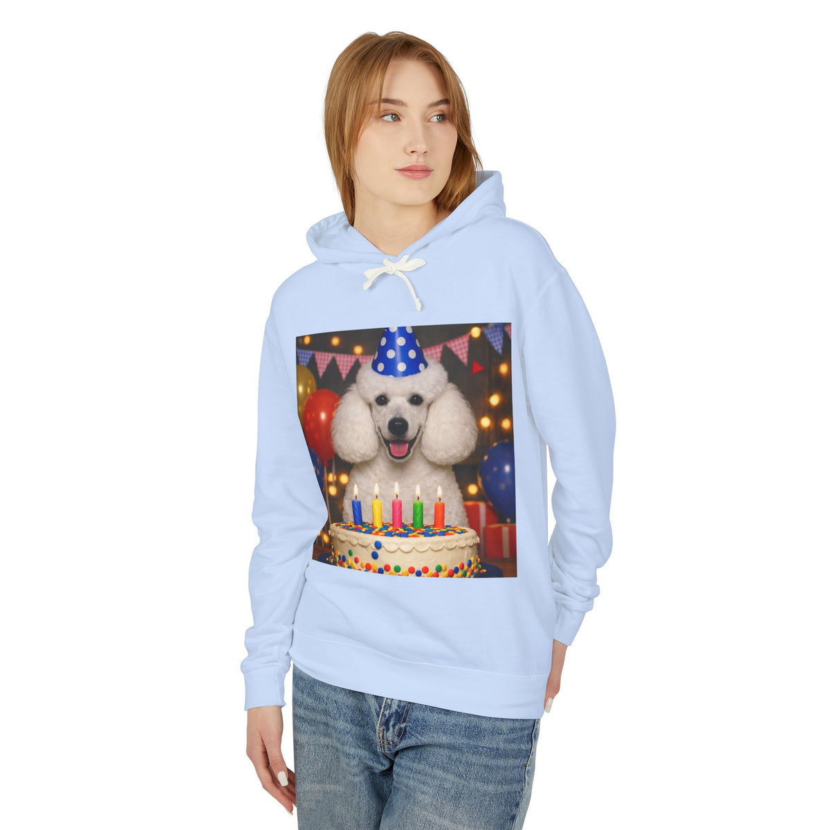 Birthday Buddy Poodle Unisex Lightweight Hoodie