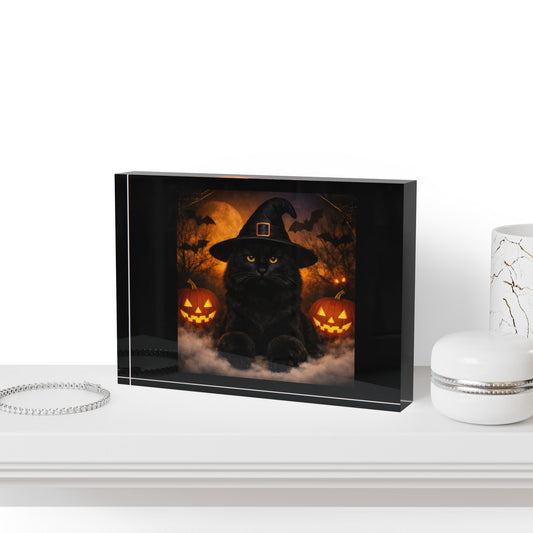 Witch Hat Pack Cat Acrylic Photo Block