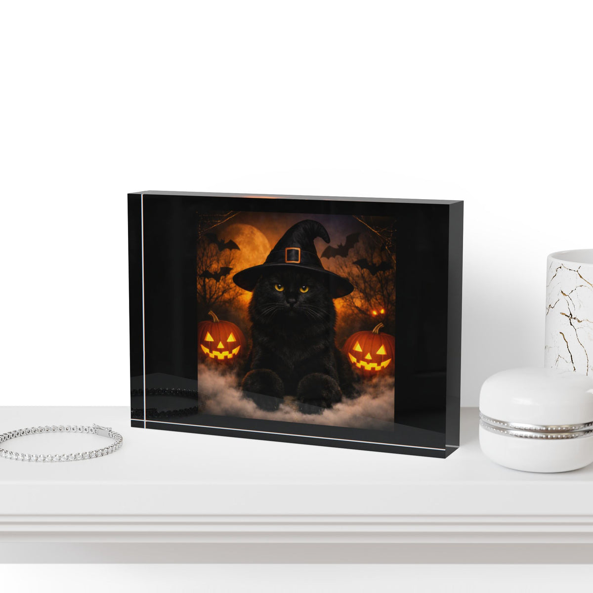 Witch Hat Pack Cat Acrylic Photo Block
