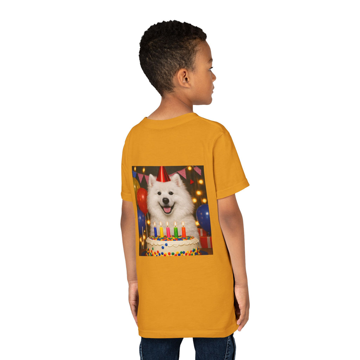 Birthday Buddy Samoyed Youth Unisex Short Sleeve Crewneck Tee