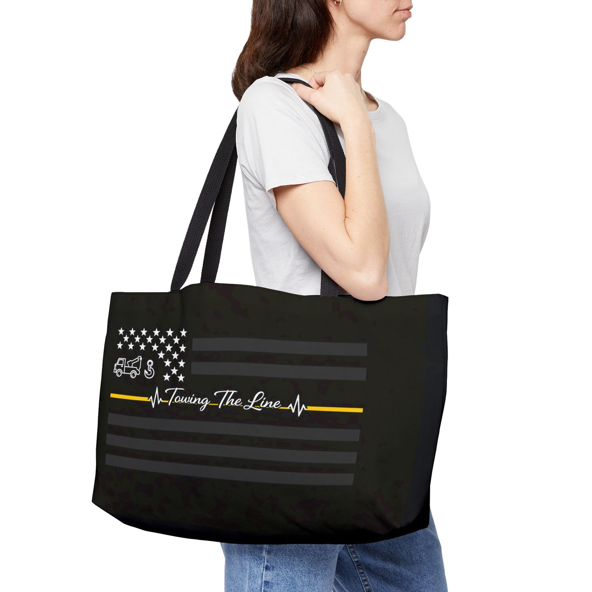 Thin Yellow Line Weekender Tote Bag