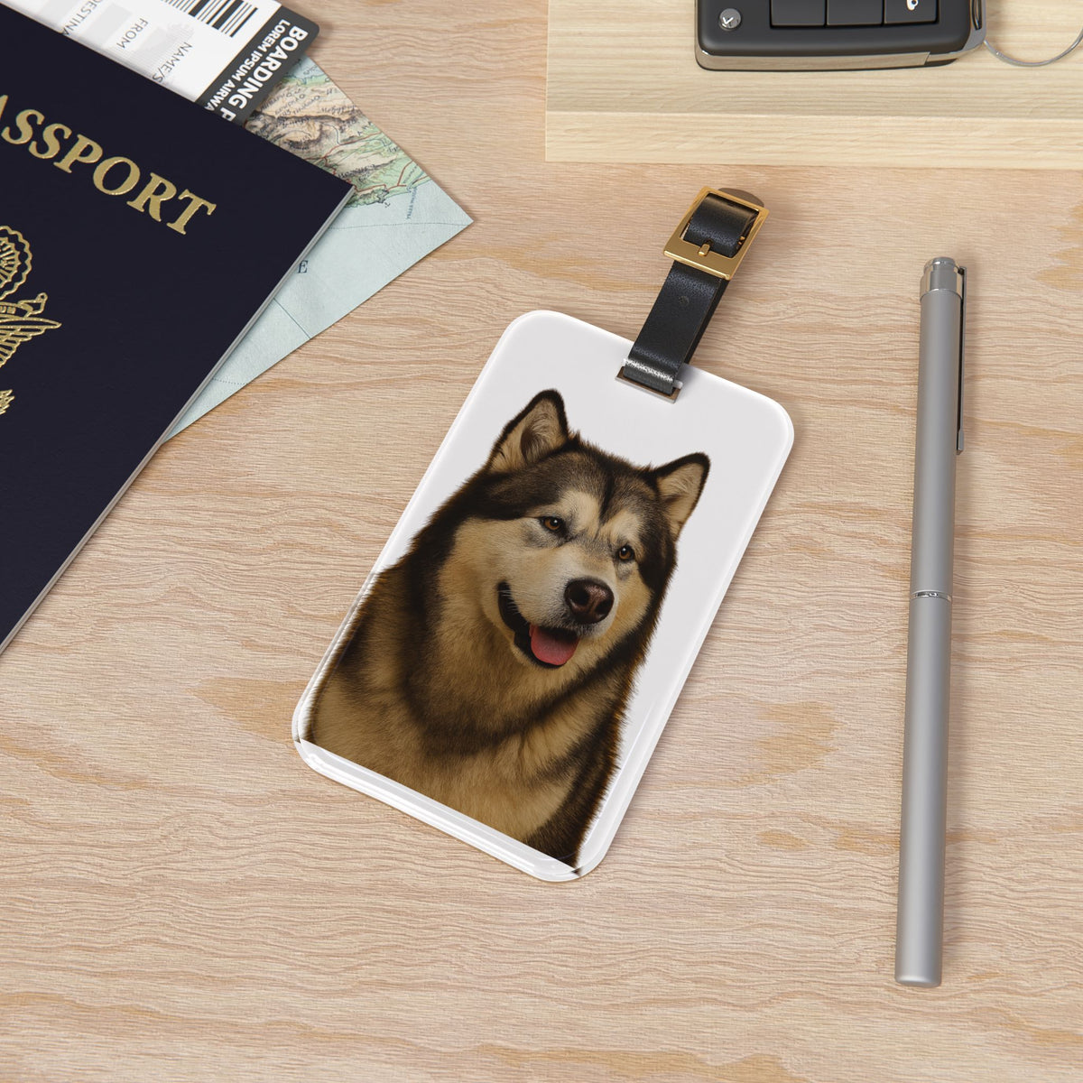 Malamute Head Leather Strap Luggage Tag