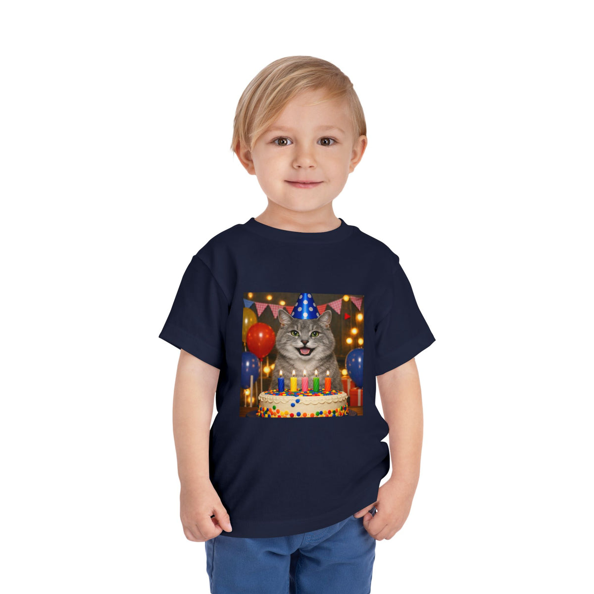 Birthday Buddy Cat Toddler Unisex Short Sleeve Crewneck Tee