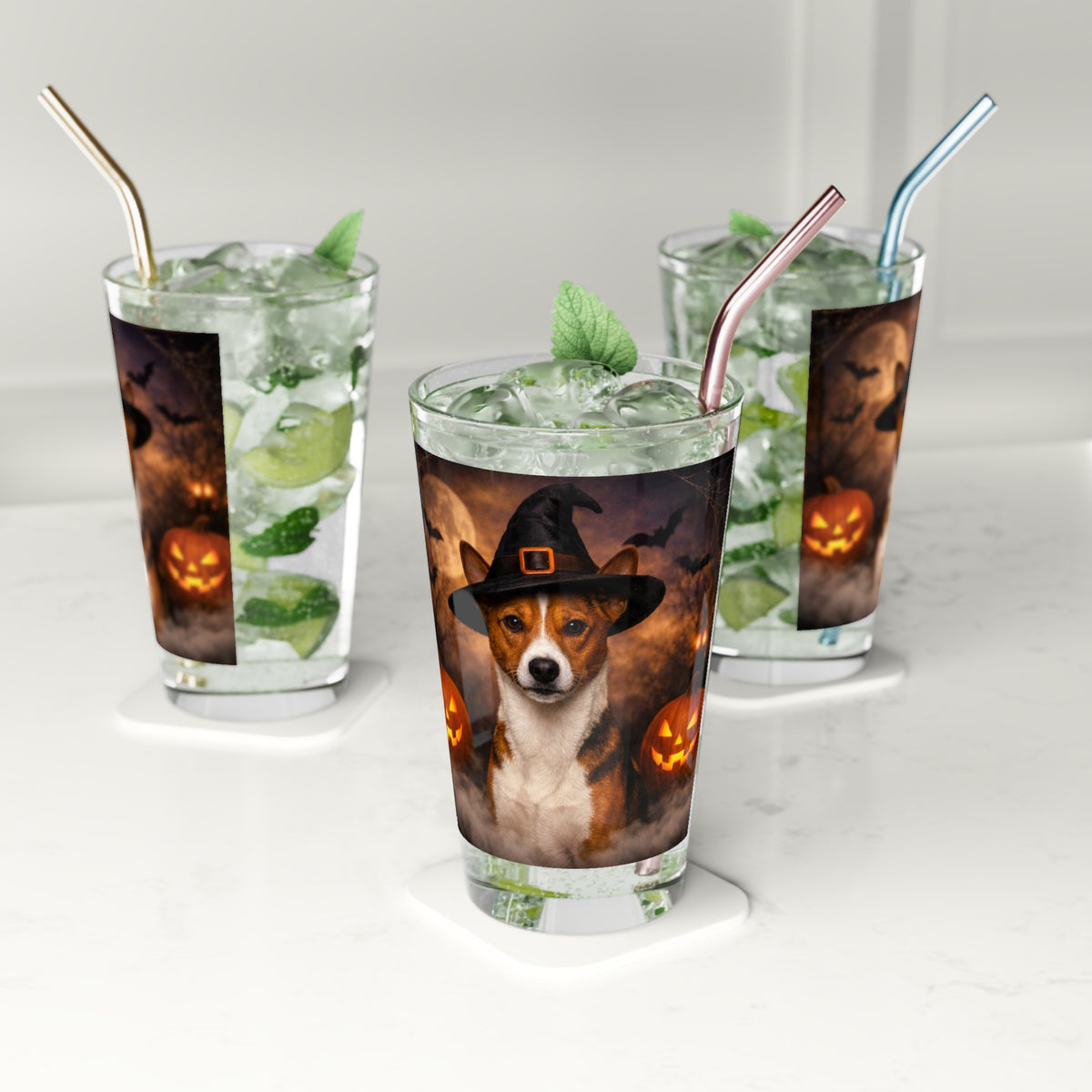 Witch Hat Pack Basenji Drinking Glass