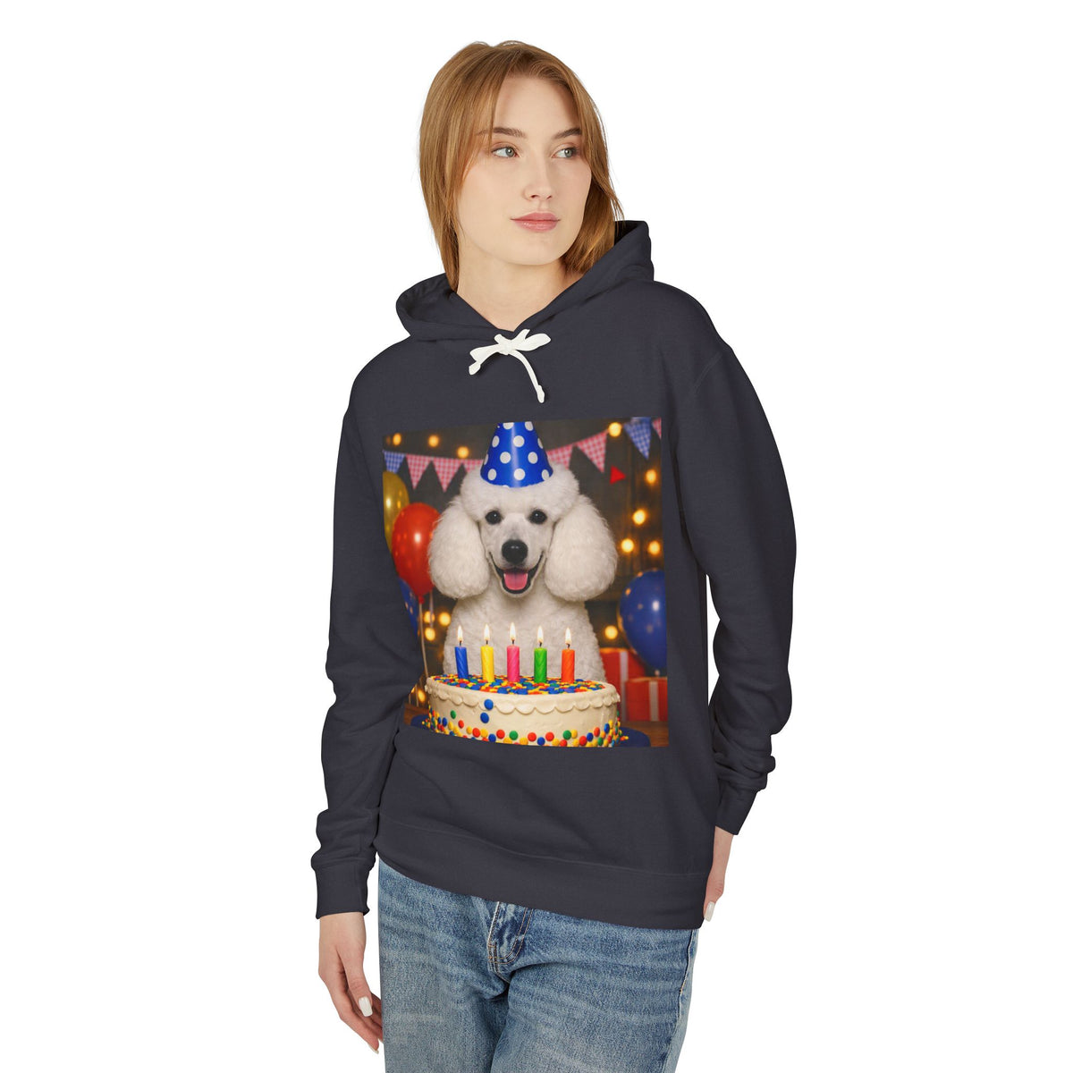 Birthday Buddy Poodle Unisex Lightweight Hoodie