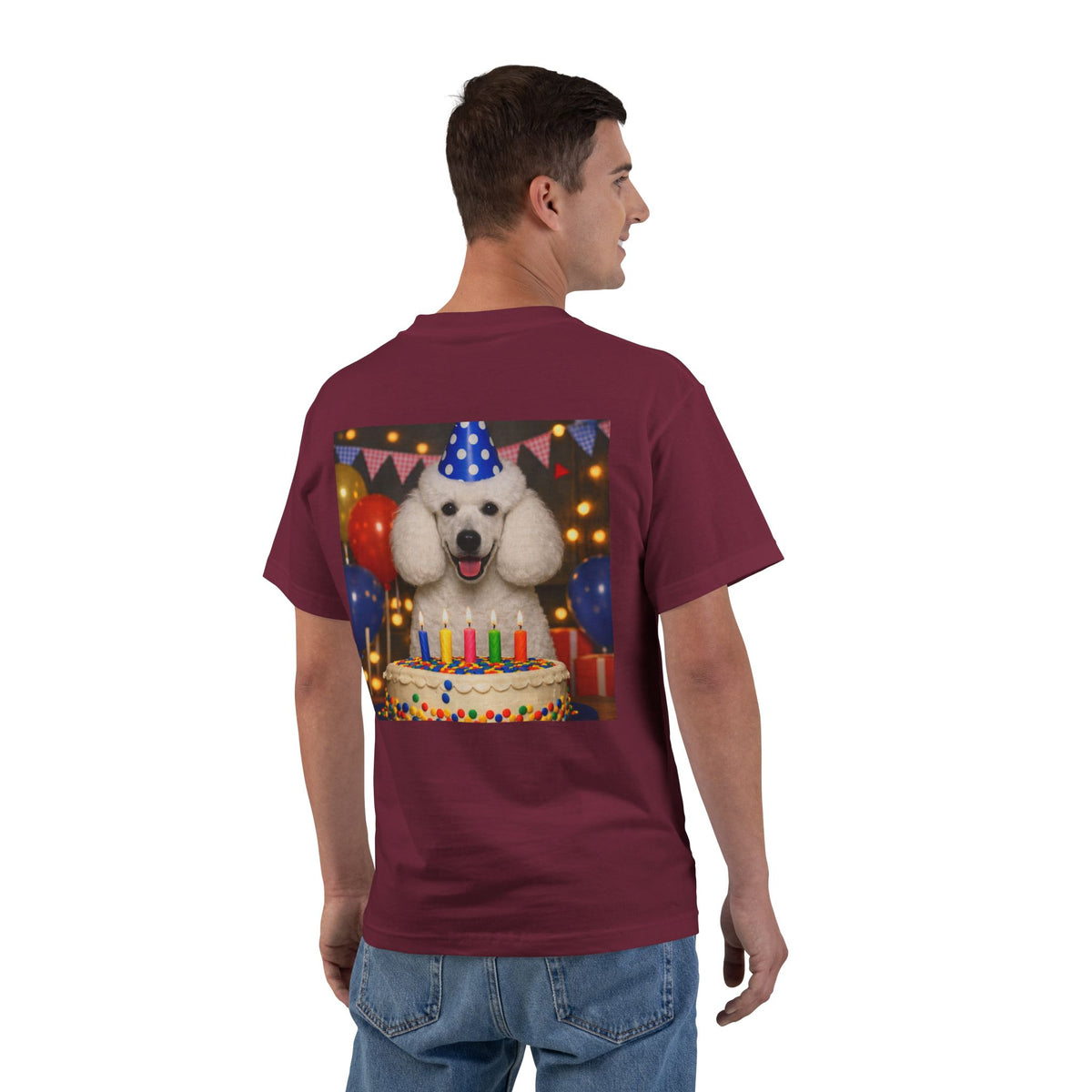 Birthday Buddy Poodle Men's Short-Sleeve Crewneck Tee