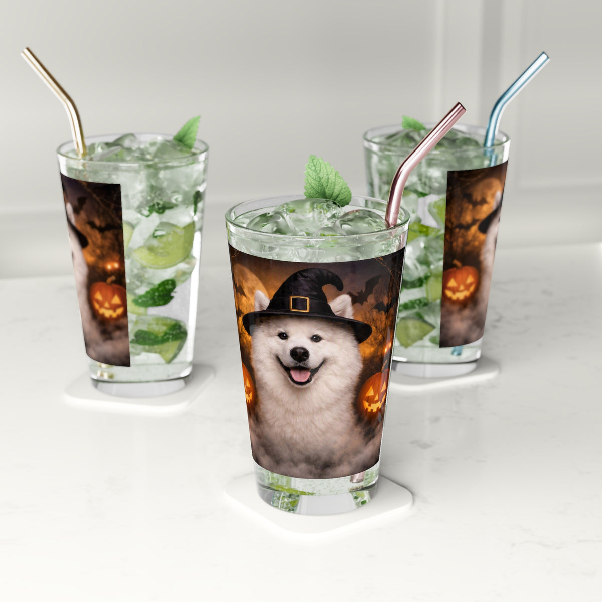 Witch Hat Pack Samoyed Drinking Glass