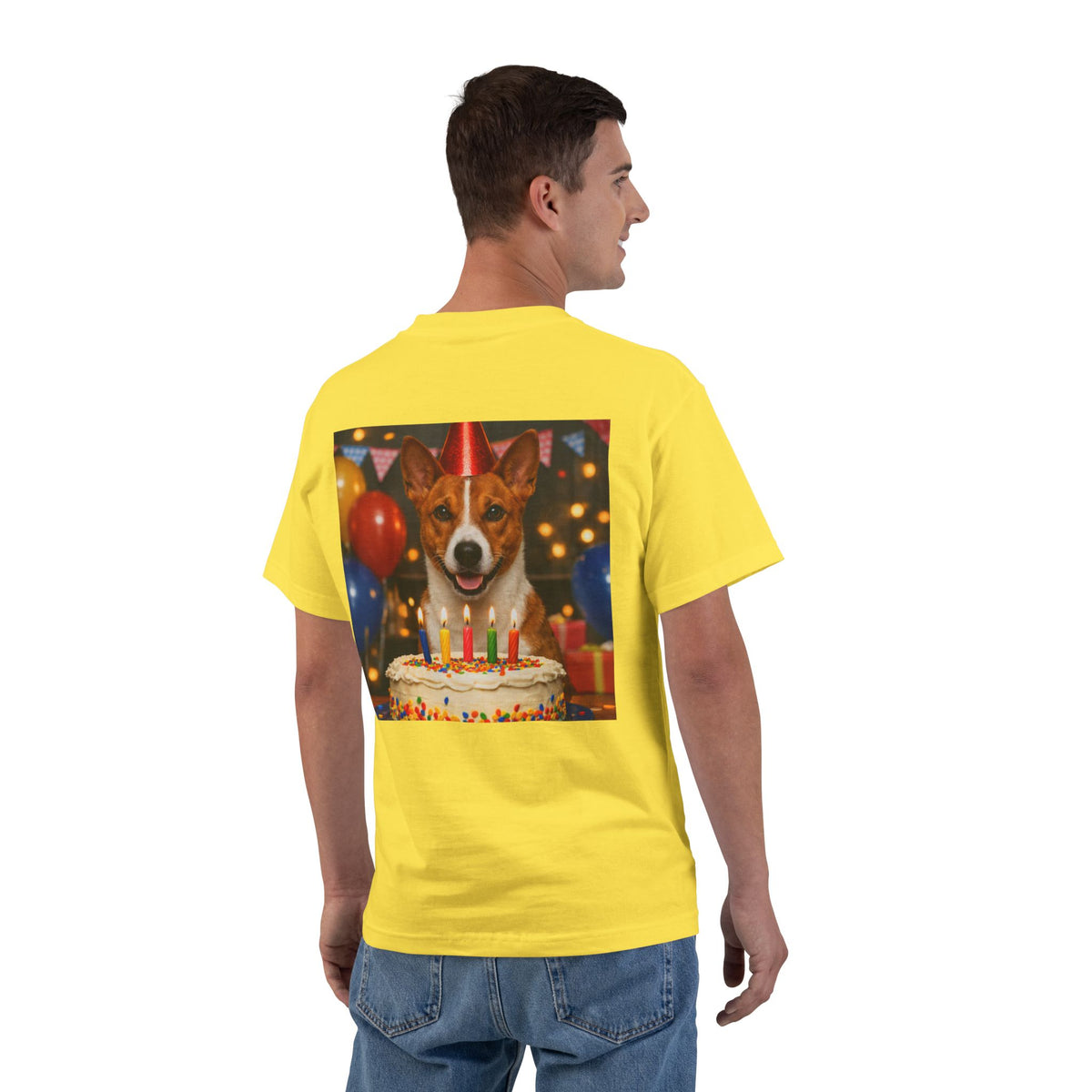 Birthday Buddy Basenji Men's Short-Sleeve Crewneck Tee