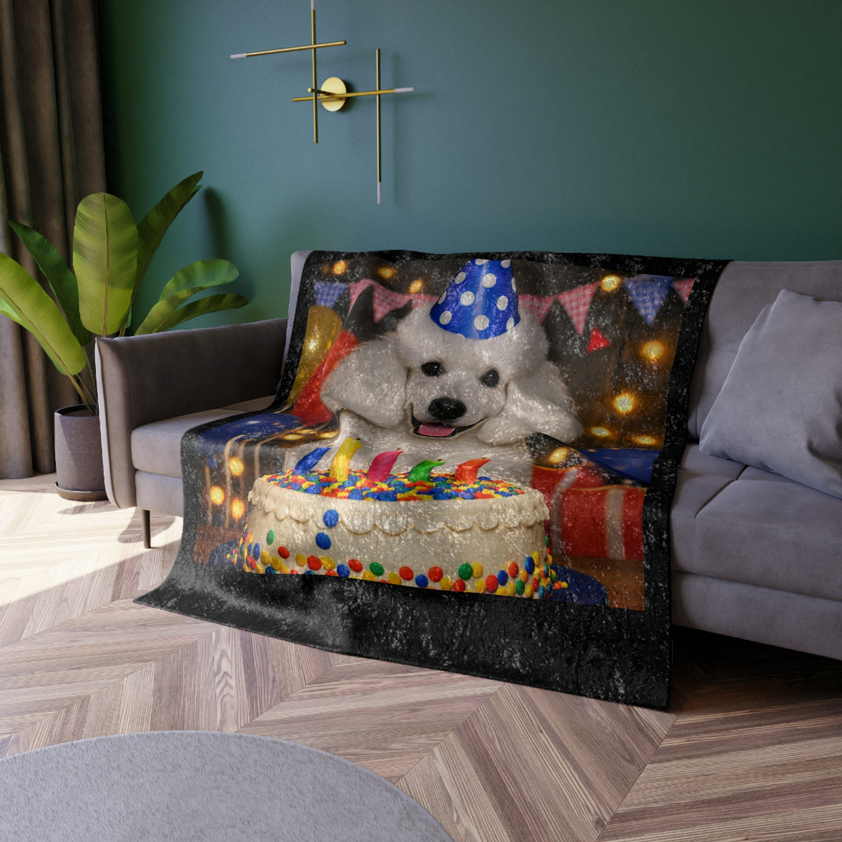 Birthday Buddy Poodle Crushed Velvet Blanket