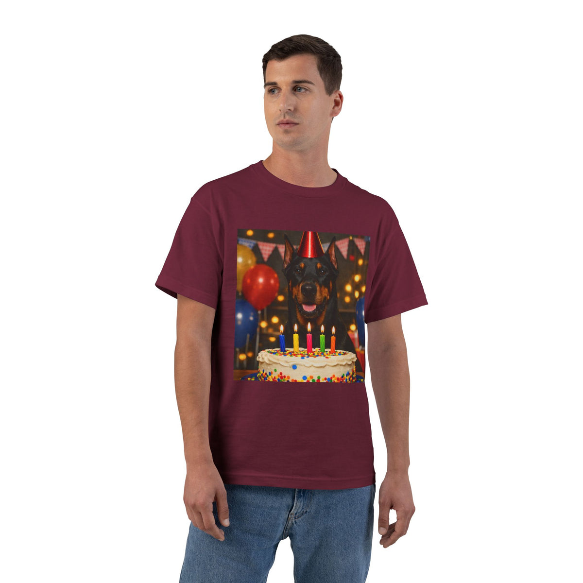 Birthday Buddy Doberman Men's Short-Sleeve Crewneck Tee