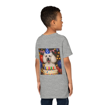 Birthday Buddy Poodle Youth Unisex Short Sleeve Crewneck Tee