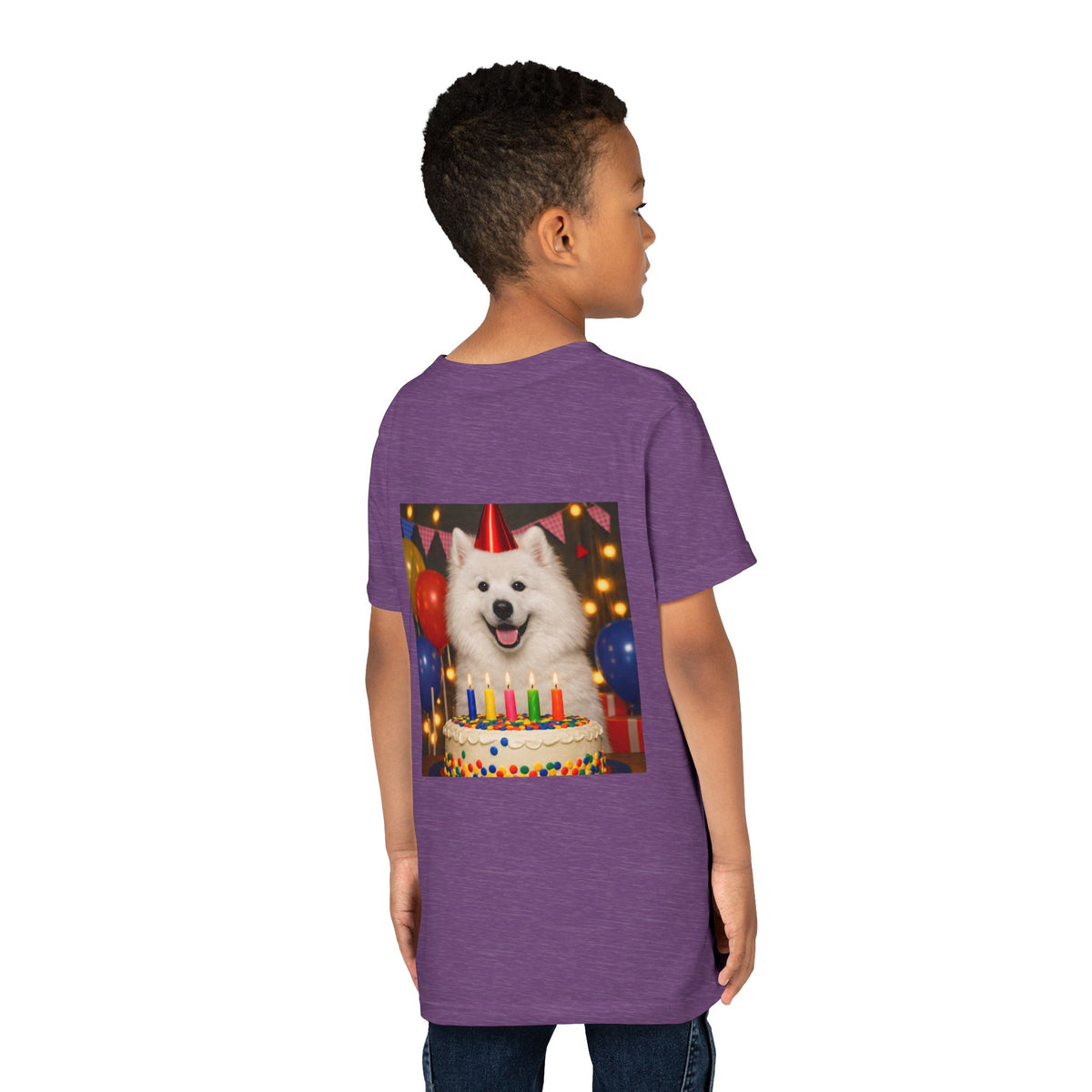 Birthday Buddy Samoyed Youth Unisex Short Sleeve Crewneck Tee