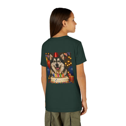 Birthday Buddy Malamute Youth Unisex Short Sleeve Crewneck Tee