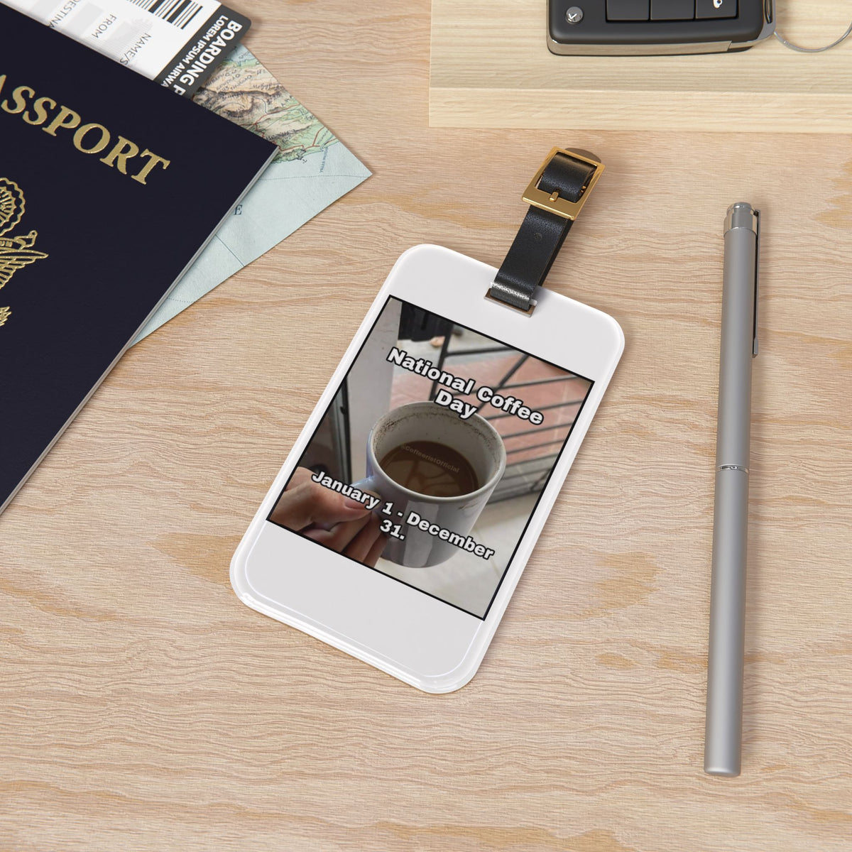 National Coffee Day Leather Strap Luggage Tag