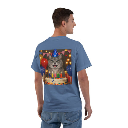 Birthday Buddy Cat Men's Short-Sleeve Crewneck Tee