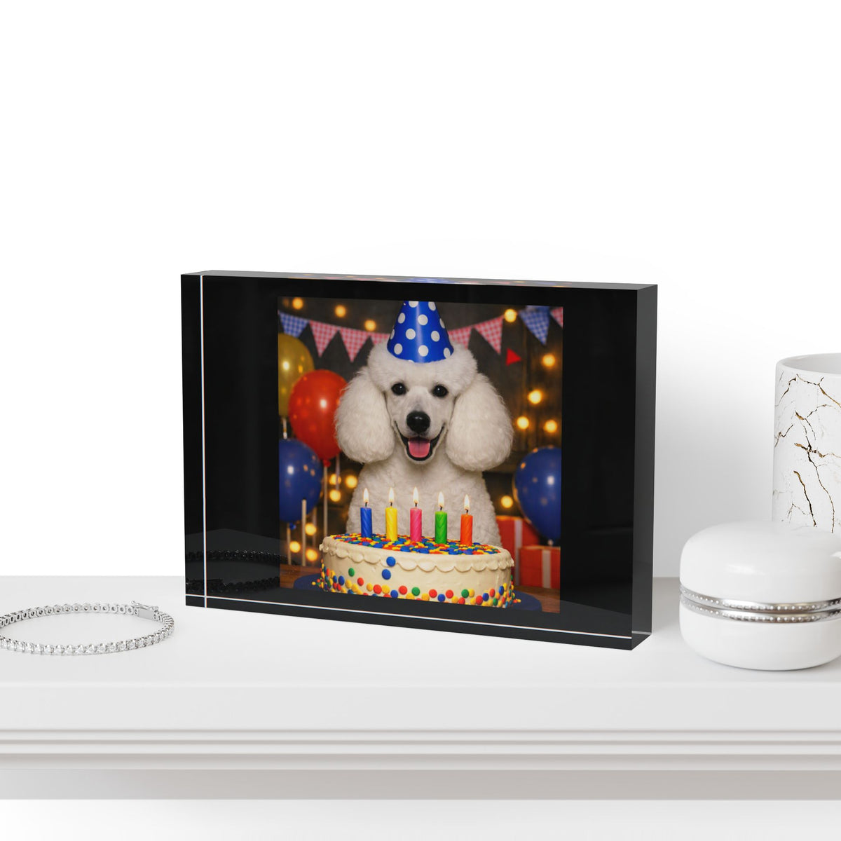 Birthday Buddy Poodle Acrylic Photo Block