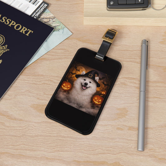 Witch Hat Pack Samoyed Leather Strap Luggage Tag