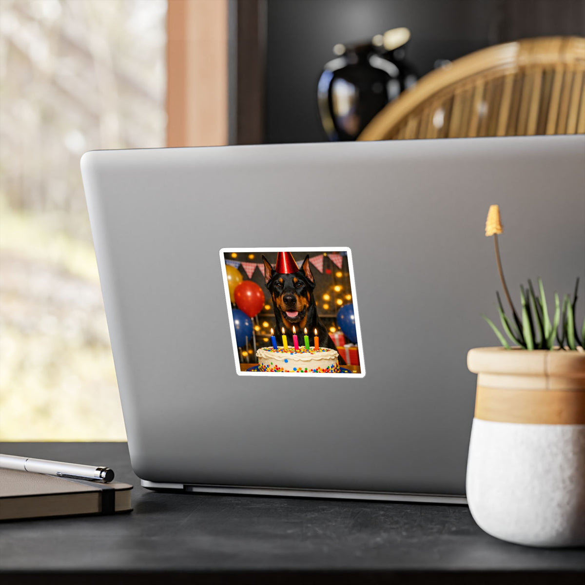 Birthday Buddy Doberman Vinyl Decal
