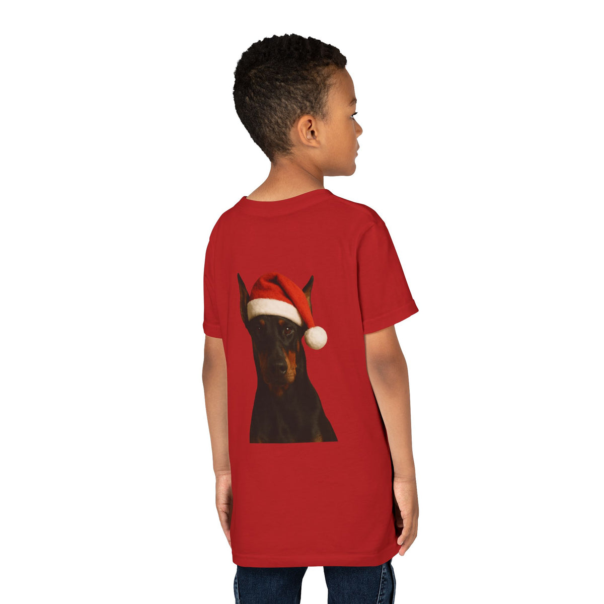 Santa Paws Doberman Youth Unisex Short Sleeve Crewneck Tee