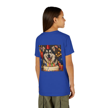 Birthday Buddy Malamute Youth Unisex Short Sleeve Crewneck Tee