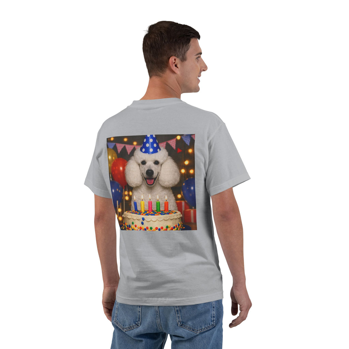 Birthday Buddy Poodle Men's Short-Sleeve Crewneck Tee