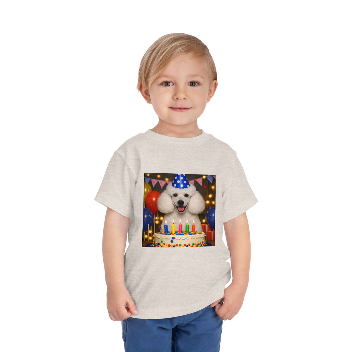 Birthday Buddy Poodle Toddler Unisex Short Sleeve Crewneck Tee