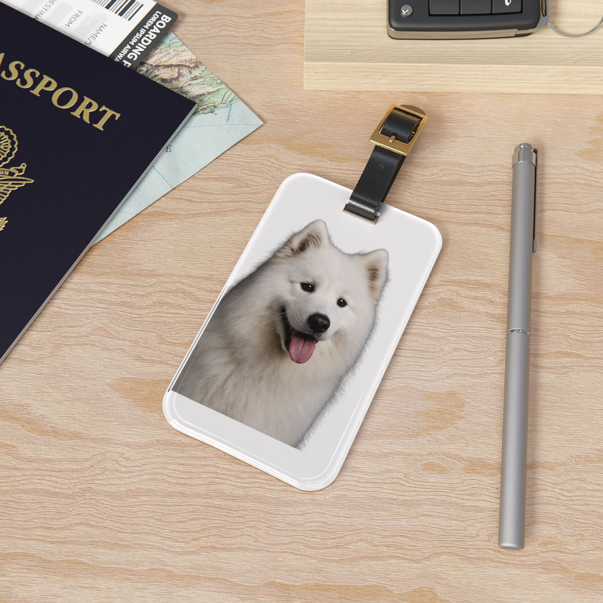 Samoyed Head Leather Strap Luggage Tag