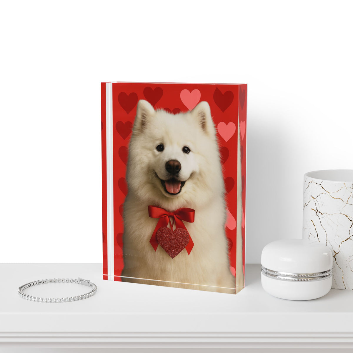 Cupid's Companion Samoyed Acrylic Photo Block