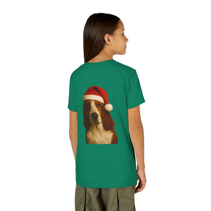 Santa Paws Basset Youth Unisex Short Sleeve Crewneck Tee