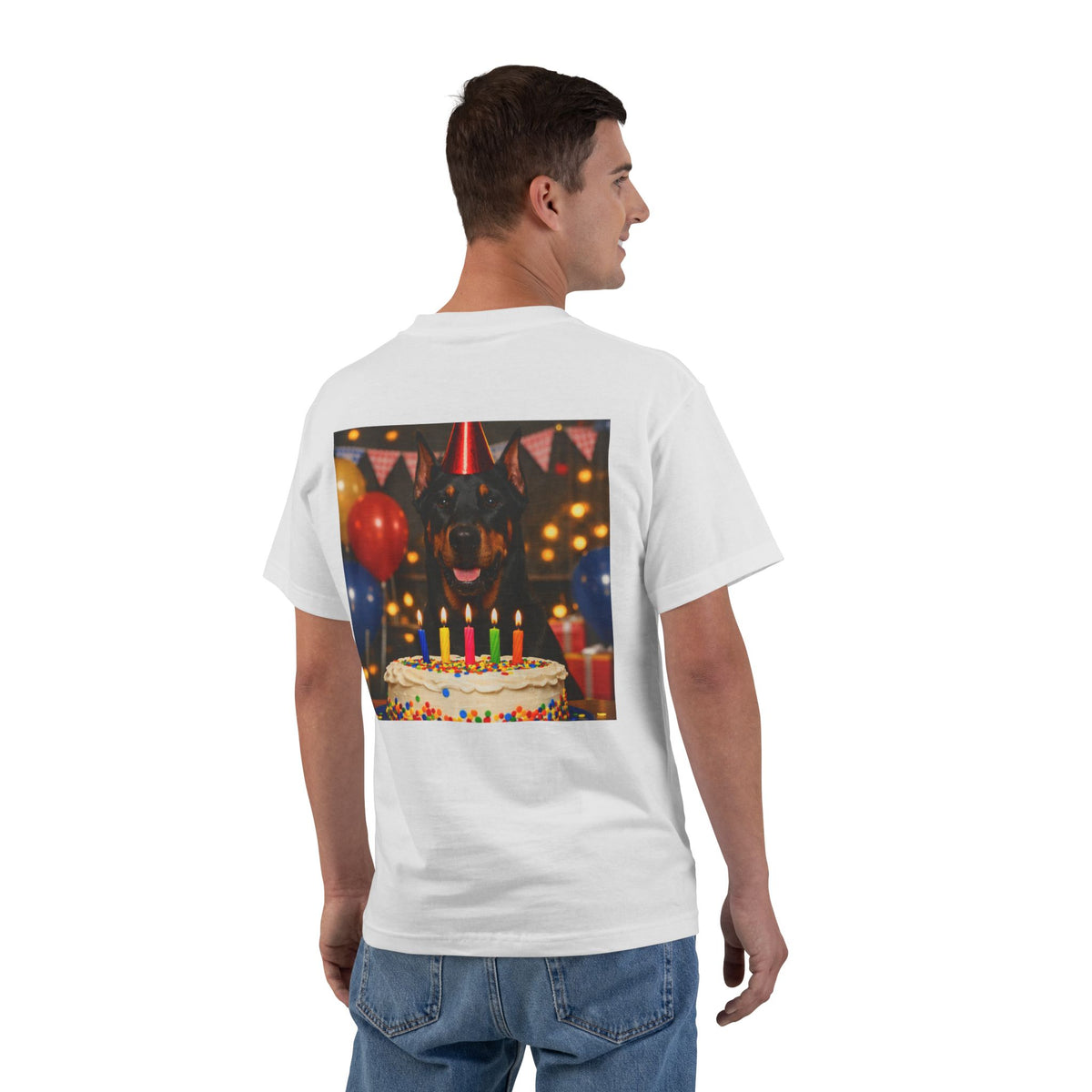 Birthday Buddy Doberman Men's Short-Sleeve Crewneck Tee