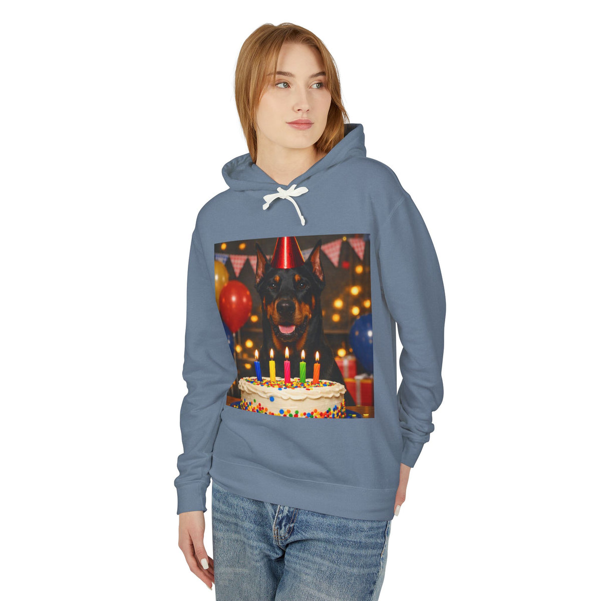 Birthday Buddy Doberman Unisex Lightweight Hoodie