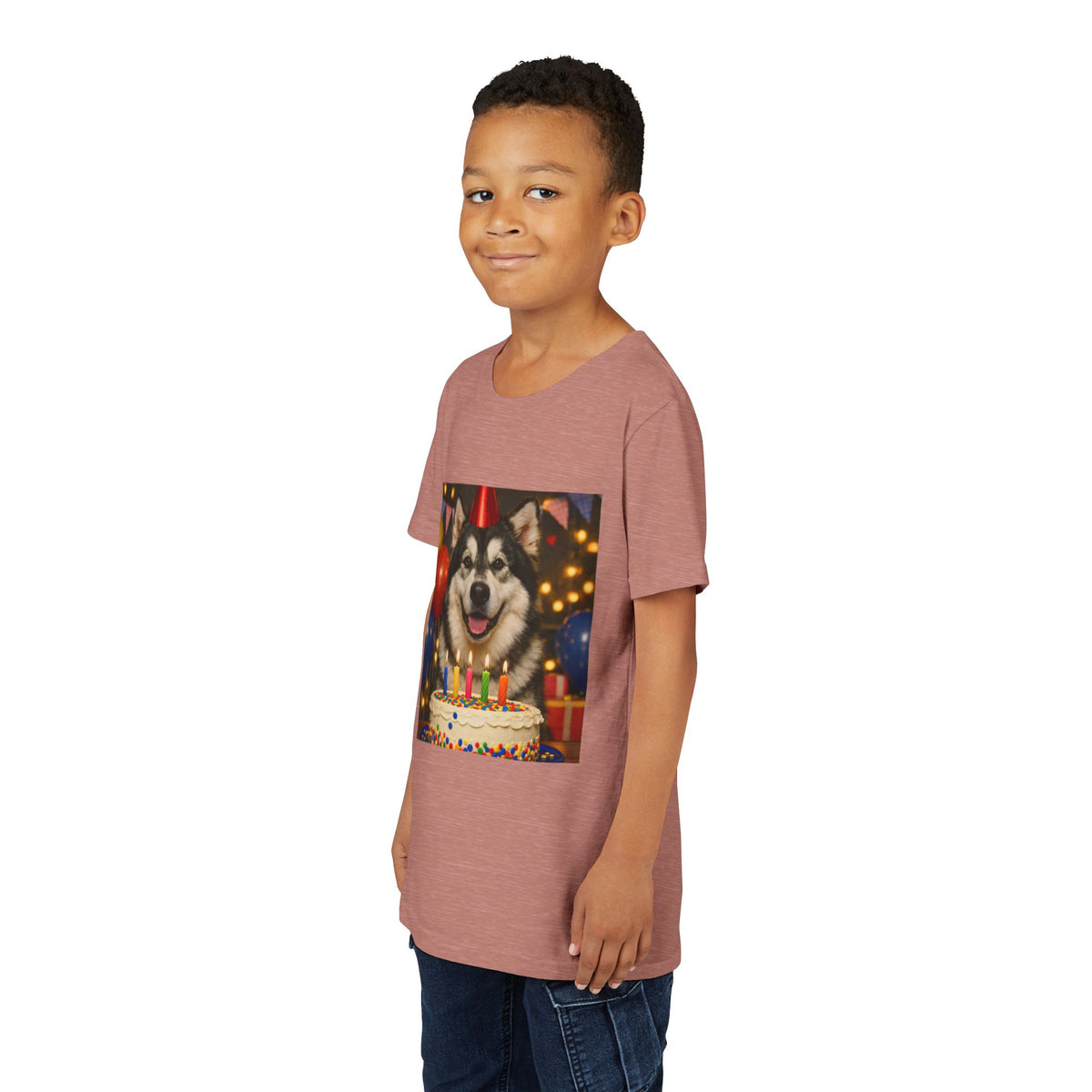 Birthday Buddy Malamute Youth Unisex Short Sleeve Crewneck Tee