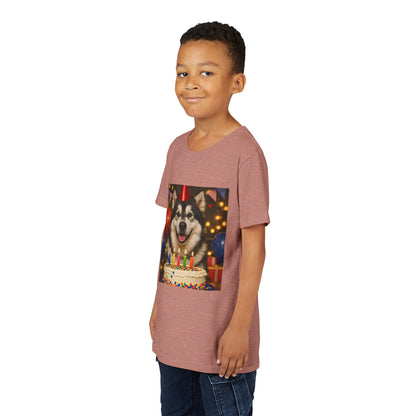 Birthday Buddy Malamute Youth Unisex Short Sleeve Crewneck Tee