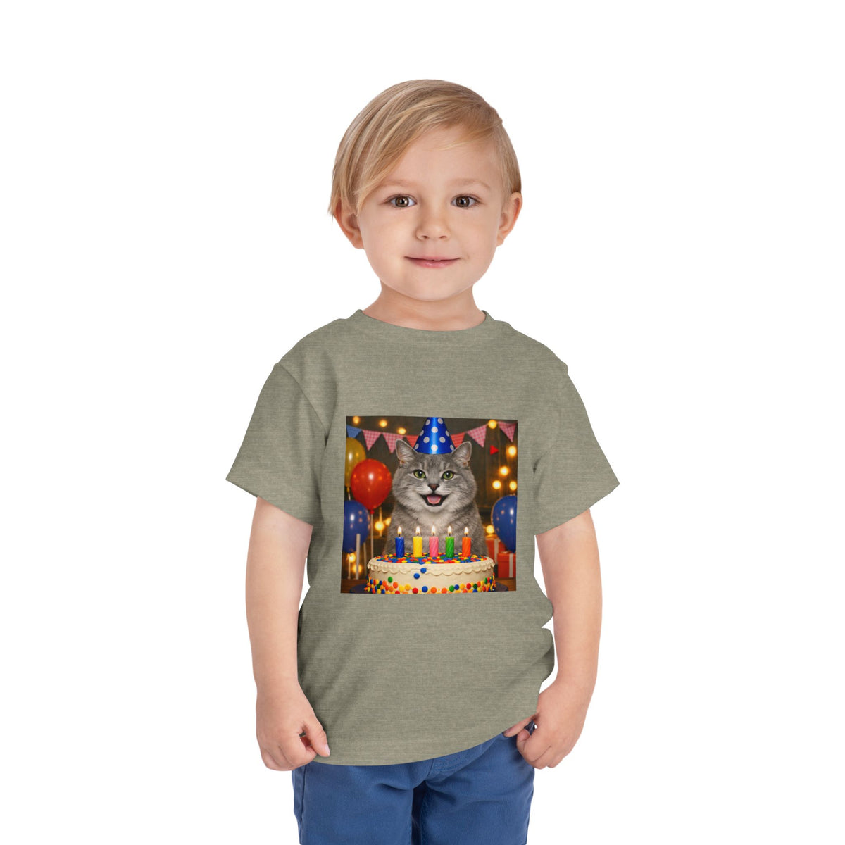 Birthday Buddy Cat Toddler Unisex Short Sleeve Crewneck Tee