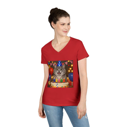 Birthday Buddy Cat Women's V-Neck Tee