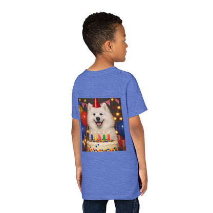 Birthday Buddy Samoyed Youth Unisex Short Sleeve Crewneck Tee