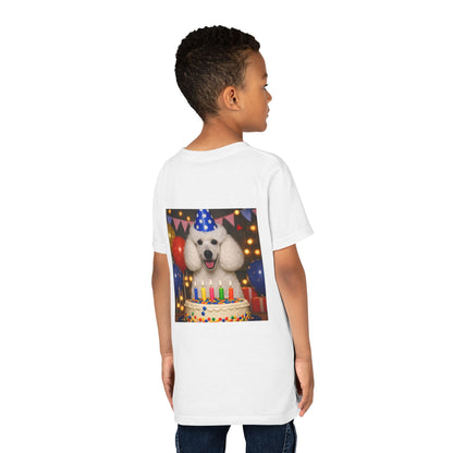 Birthday Buddy Poodle Youth Unisex Short Sleeve Crewneck Tee