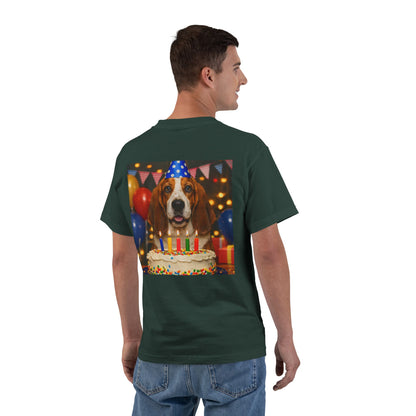 Birthday Buddy Basset Men's Short-Sleeve Crewneck Tee