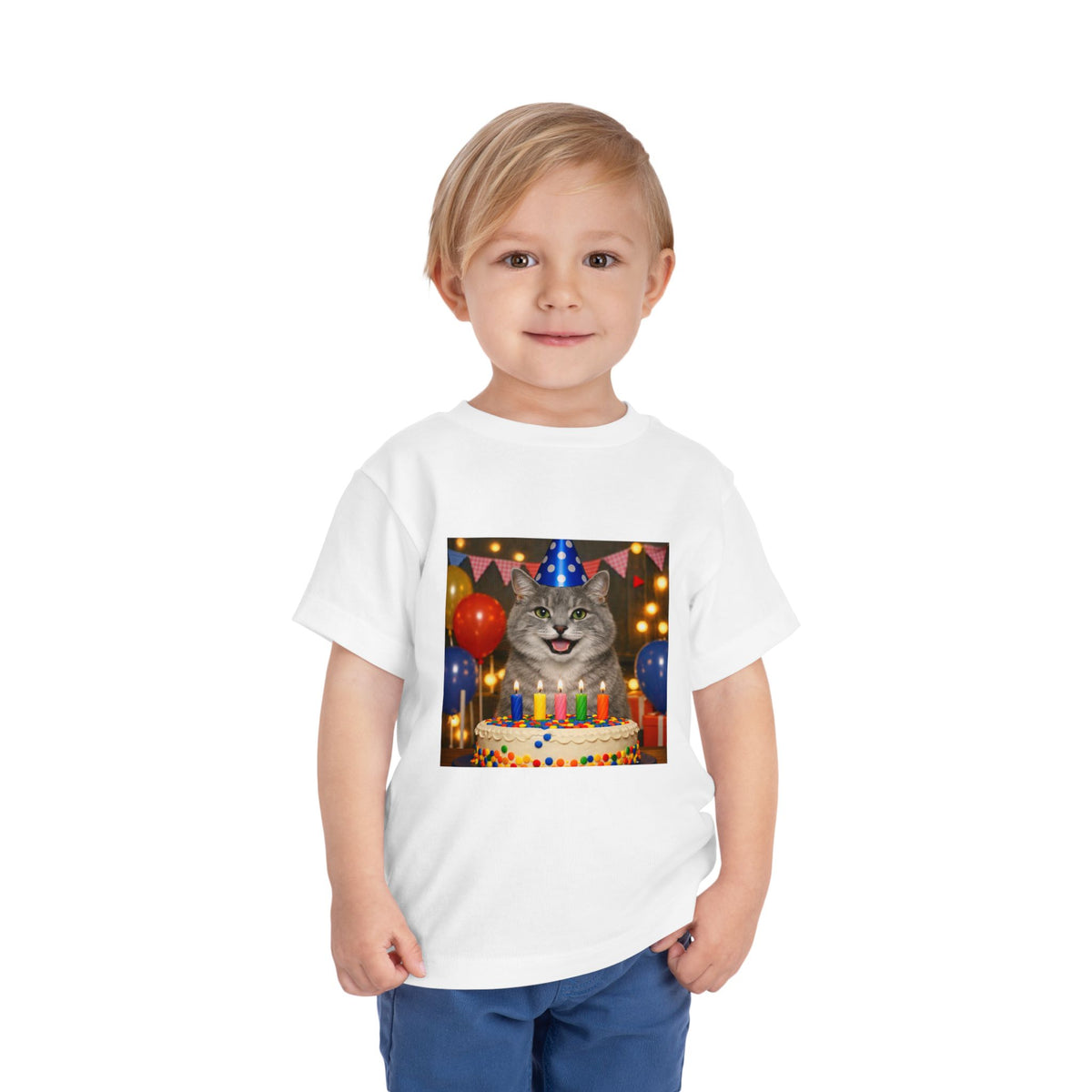 Birthday Buddy Cat Toddler Unisex Short Sleeve Crewneck Tee
