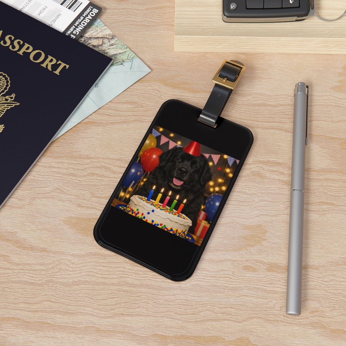Birthday Buddy Newfie Leather Strap Luggage Tag