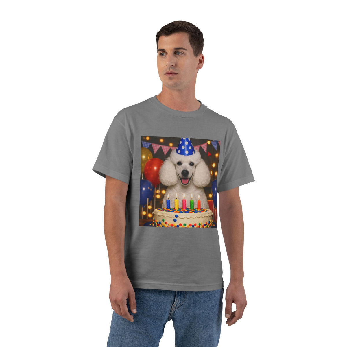 Birthday Buddy Poodle Men's Short-Sleeve Crewneck Tee