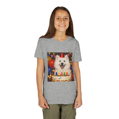 Birthday Buddy Samoyed Youth Unisex Short Sleeve Crewneck Tee