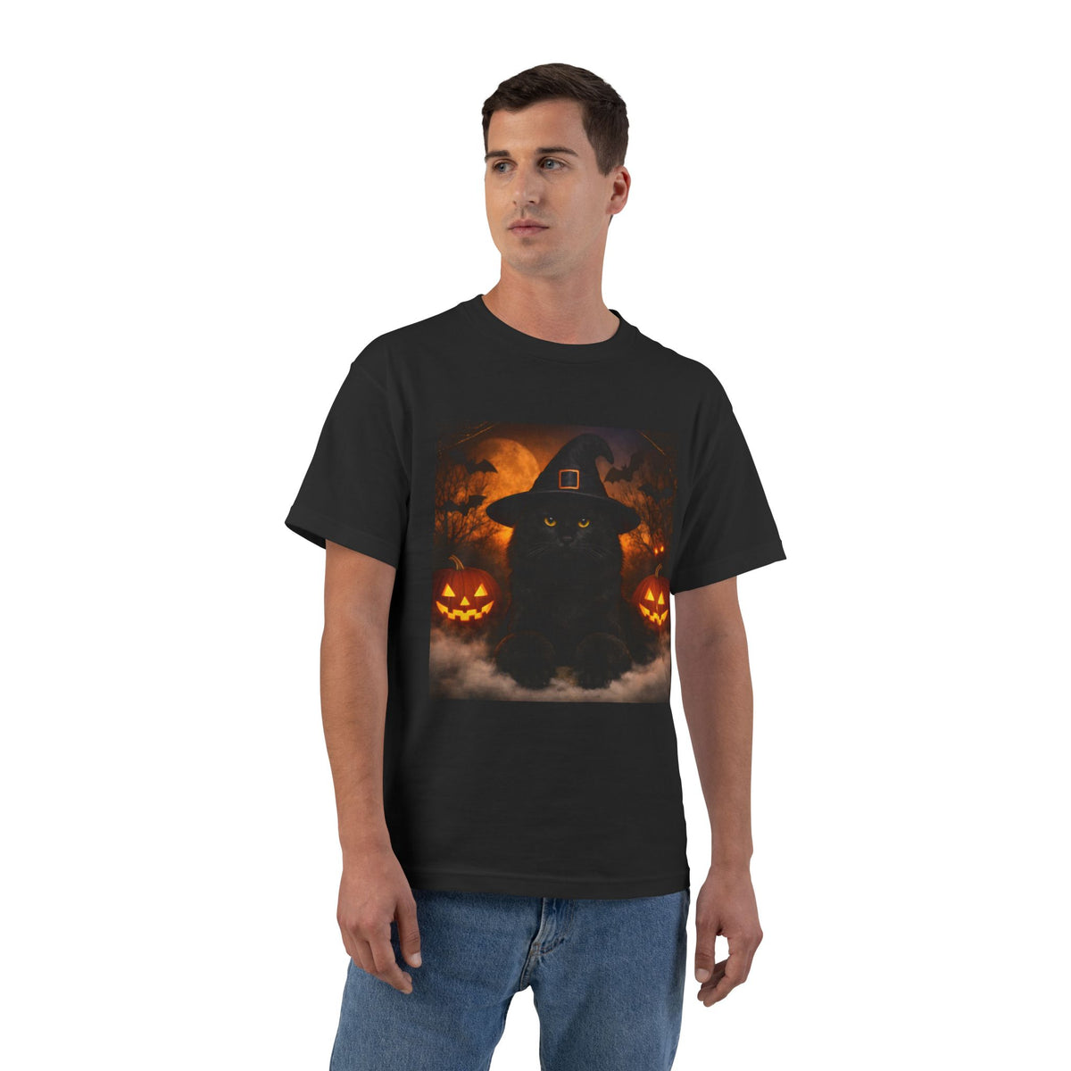 Witch Hat Pack Cat Men's Short-Sleeve Crewneck Tee