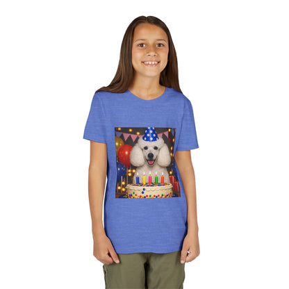 Birthday Buddy Poodle Youth Unisex Short Sleeve Crewneck Tee
