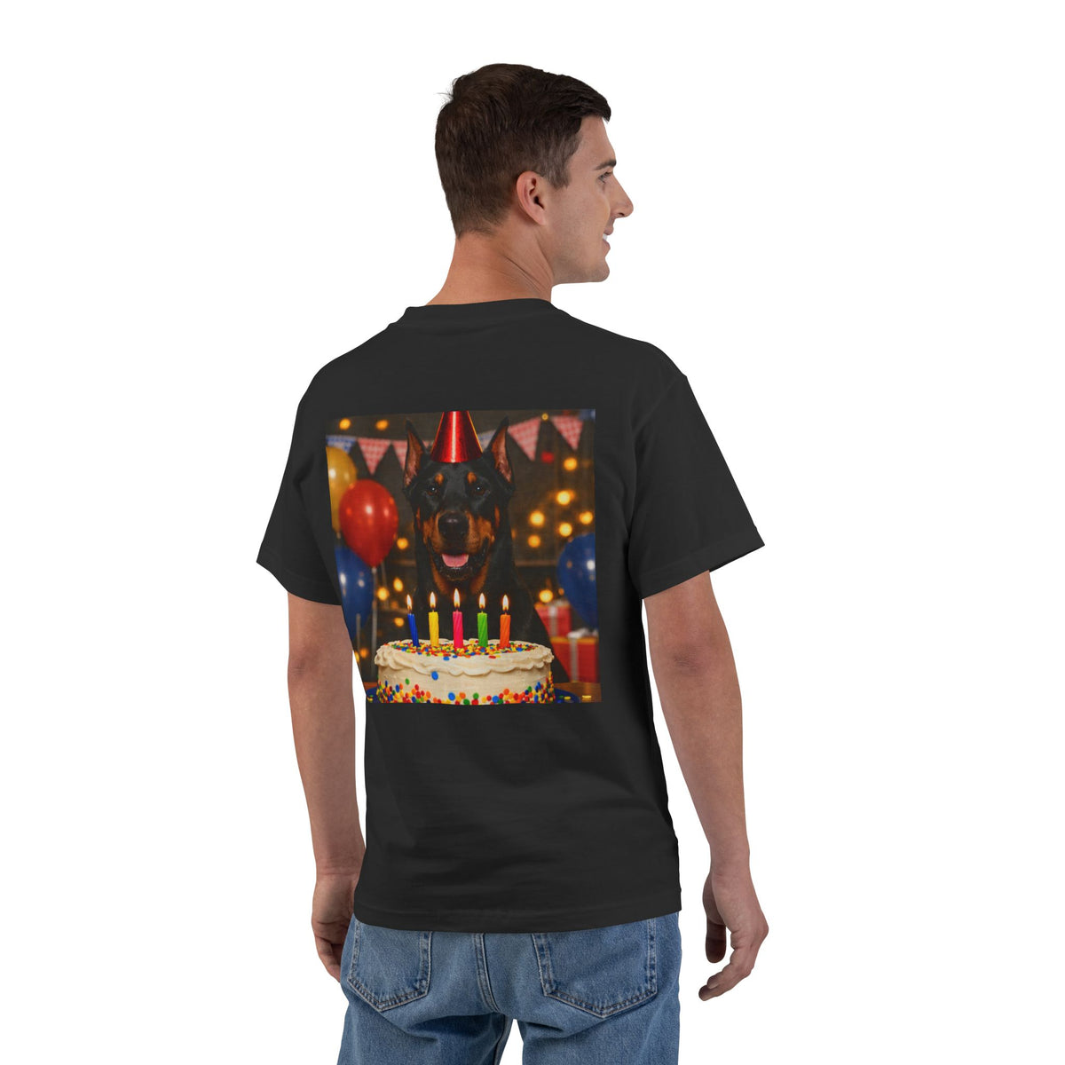 Birthday Buddy Doberman Men's Short-Sleeve Crewneck Tee