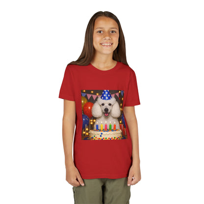 Birthday Buddy Poodle Youth Unisex Short Sleeve Crewneck Tee