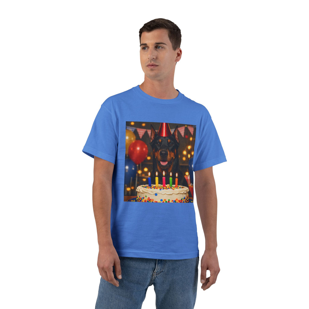 Birthday Buddy Doberman Men's Short-Sleeve Crewneck Tee